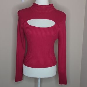 Say What? Ribbed Mock Neck Sweater Magenta Size XL